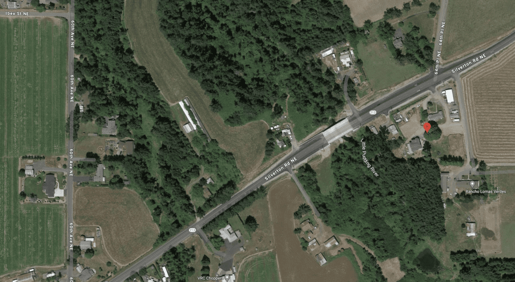A satellite view over little pudding creek bridge