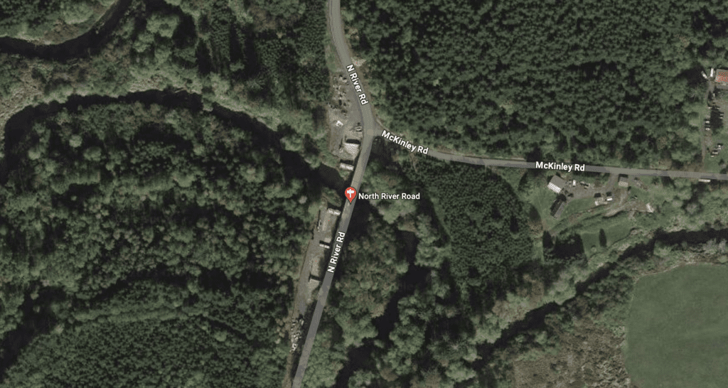 A satellite view of the intersection of N River Road and McKinley Rd