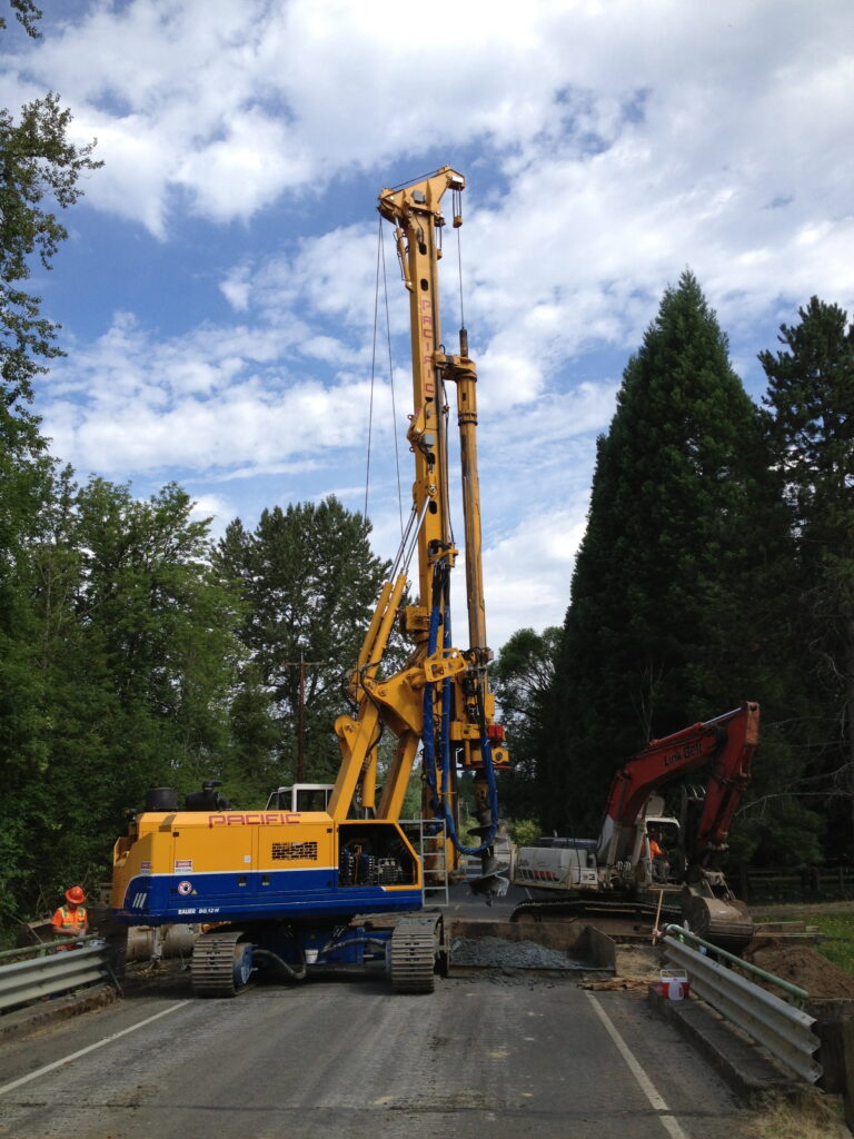 Pacific Foundation drilling rig at Rock Creek Bridge