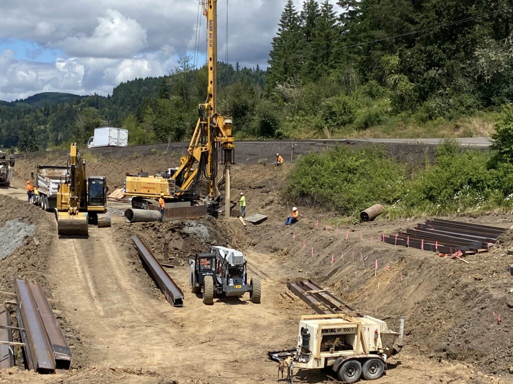 Pacific Foundation drilling equipment at Stony Point soldier pile wall