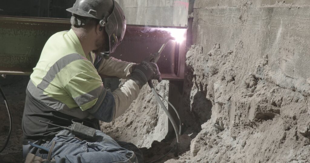 Pacific Foundation field welding during Aalo-X shoring construction