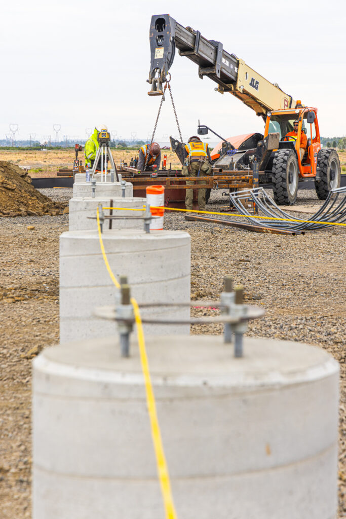 Rows of completed shaft foundations at Tower Solar.