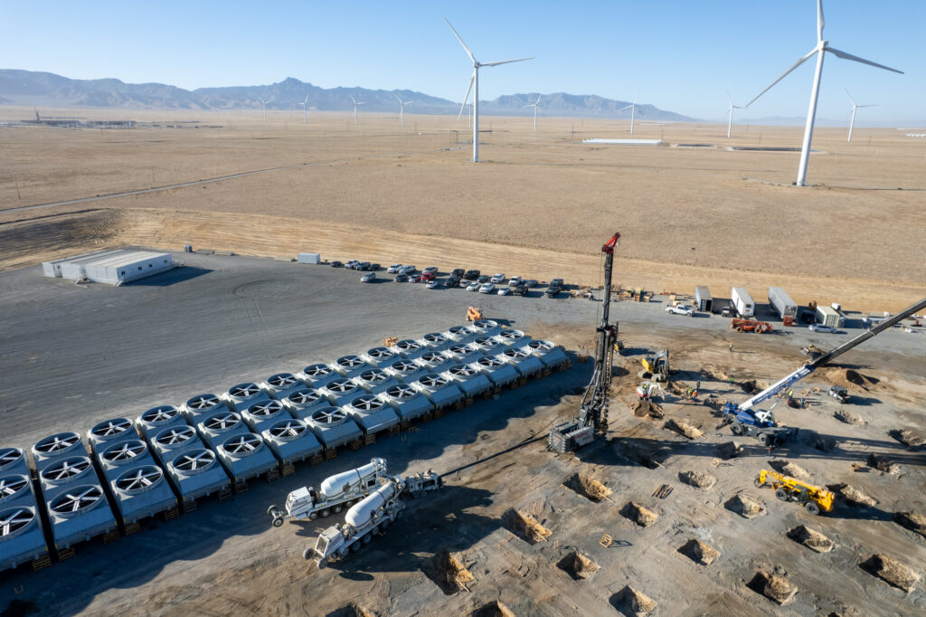 Wide aerial view of the Cape Station Phase II construction site near Milford, Utah.