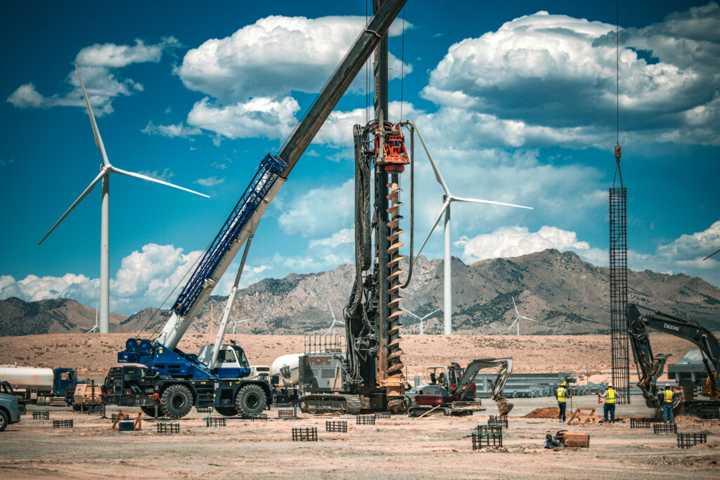 Pacific Foundation installing auger cast piles at Cape Station Phase II near Milford, Utah.